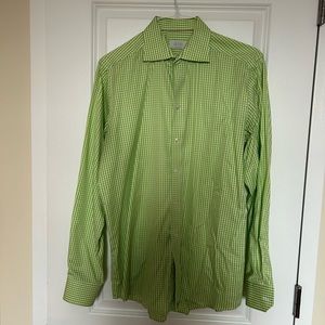 Eton Men’s Green and white checkered dress shirt. Bright dynamic green. 41/16